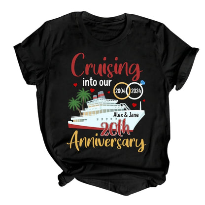 Cruising Into Our 20th Anniversary Custom Matching Husband And Wife T Shirts, Custom Anniversary Cruise Matching Couple Shirts ET0752