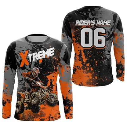 Custom ATV Black Cyan Long Sleeve Jersey For Men, Custom ATV Shirts MZ0046