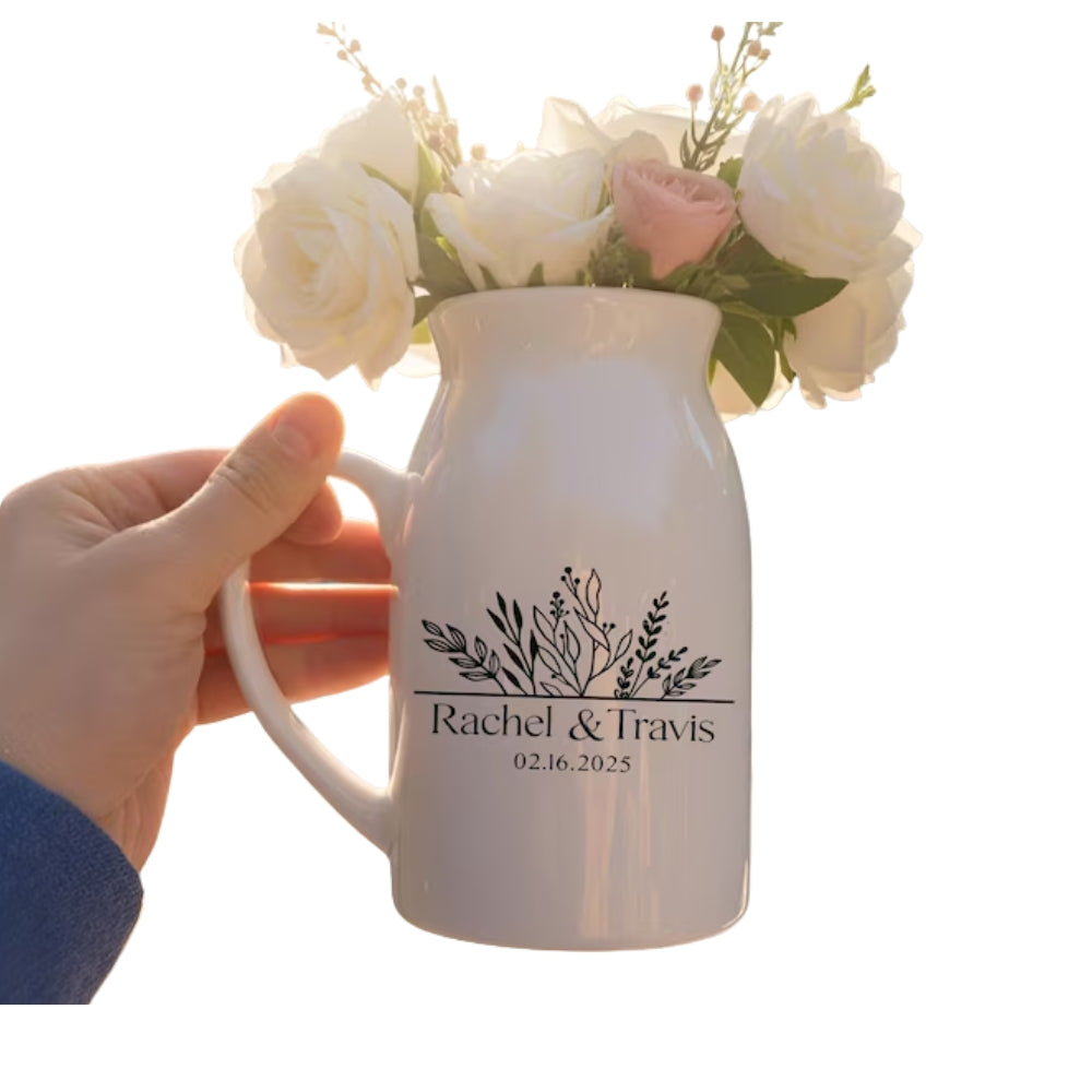 Personalized Wedding Flower Vase for Newlywed, Custom Wedding Vase With Name WD0055