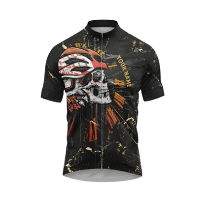 Custom Skull Cycling Short Sleeve Jersey For Men, Custom American Flag Skull Cycling Jerseys CG0522