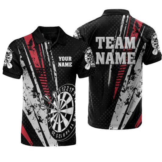 Custom Grunge Black And Red Darts Polo Shirt Mens, Custom Team Darts Shirts DZ0055
