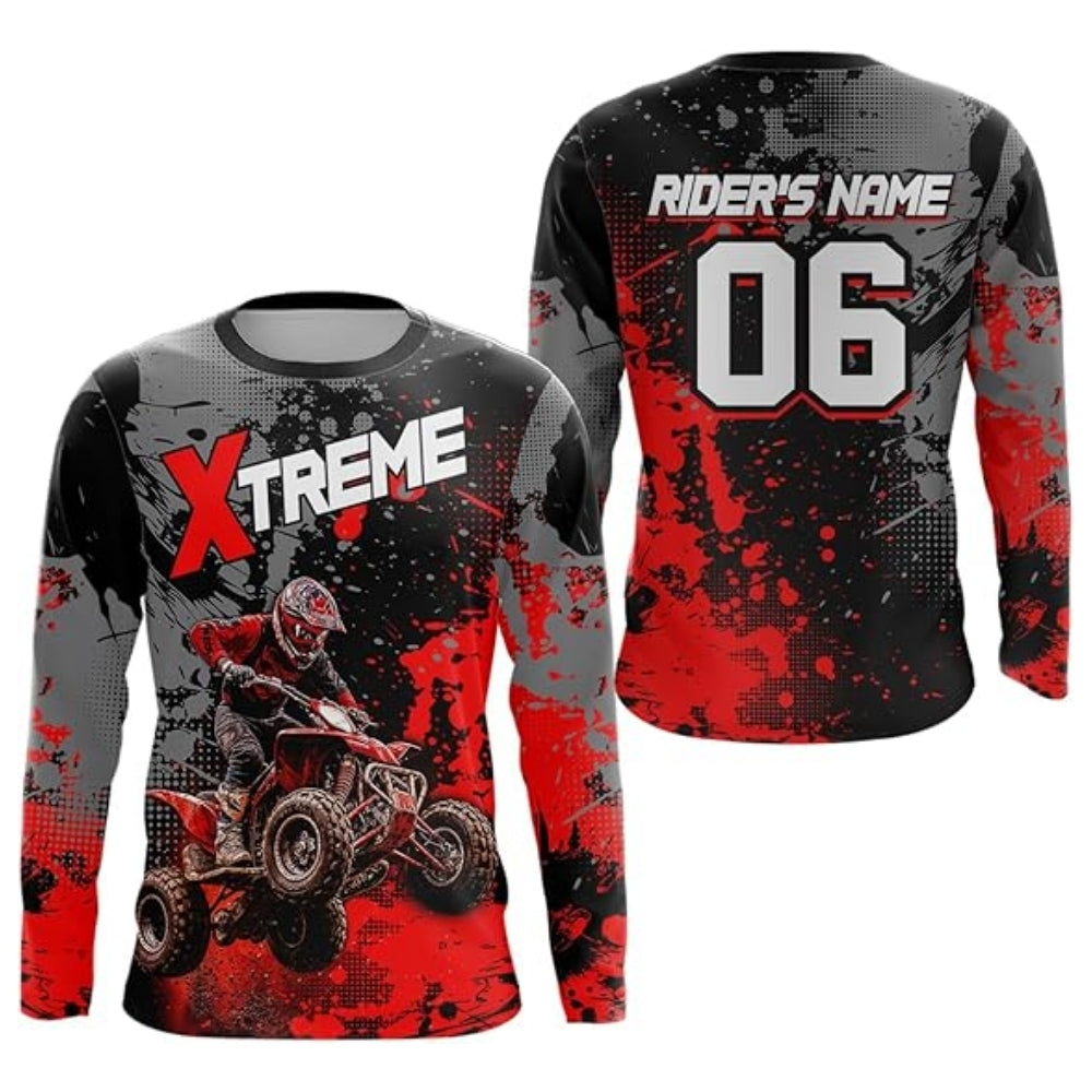 Custom ATV Black Cyan Long Sleeve Jersey For Men, Custom ATV Shirts MZ0046
