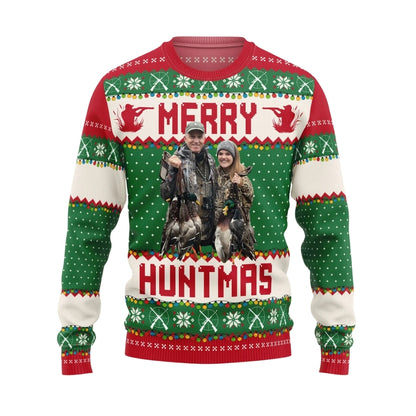 Run Run Rudolph Custom Photo Hunting Ugly Christmas Sweatshirt, Custom Hunt Lover Xmas Sweater 2D1056