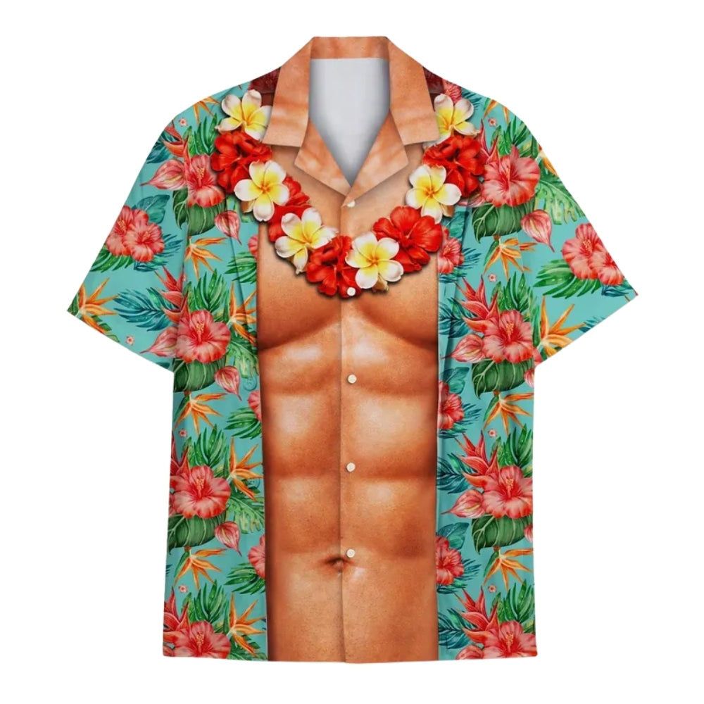 Floral Muscle Chest Hawaiian Shirt For Men, Tropical Muscle Aloha Hawaiian Shirts HE0319