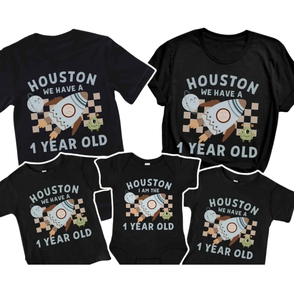Houston I Am The One Year Old Matching Astronaut First Birthday Family T Shirts, Space 1st Birthday Matching Shirts For Family ET0329