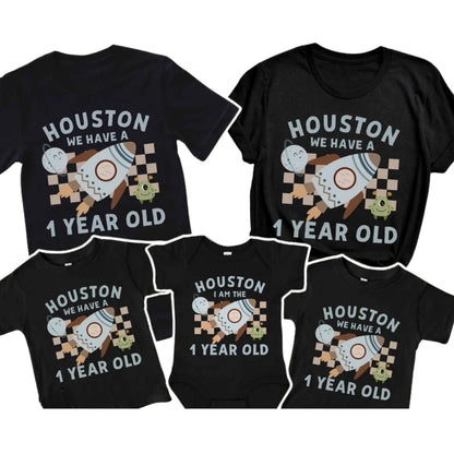 Houston I Am The One Year Old Matching Astronaut First Birthday Family T Shirts, Space 1st Birthday Matching Shirts For Family ET0329