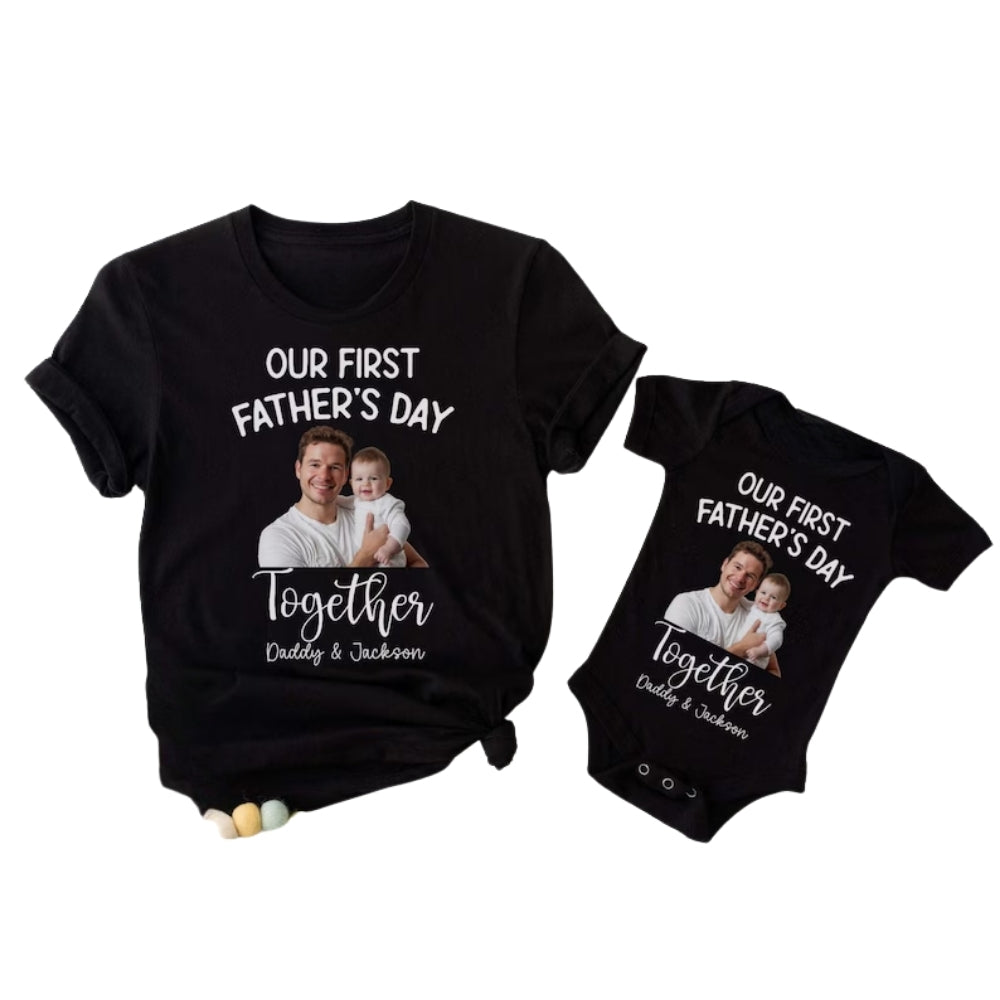 Our First Father's Day Custom Photo Matching Daddy And Baby Shirts, Personalized First Father Day Matching Family Shirts With Picture ET0919