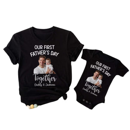 Our First Father's Day Custom Photo Matching Daddy And Baby Shirts, Personalized First Father Day Matching Family Shirts With Picture ET0919