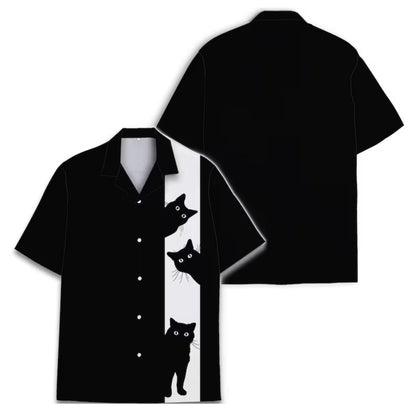 Black And White Cat Hawaiian Shirt Men Women, Black Cat Lovers Hawaiian Shirts HE0125