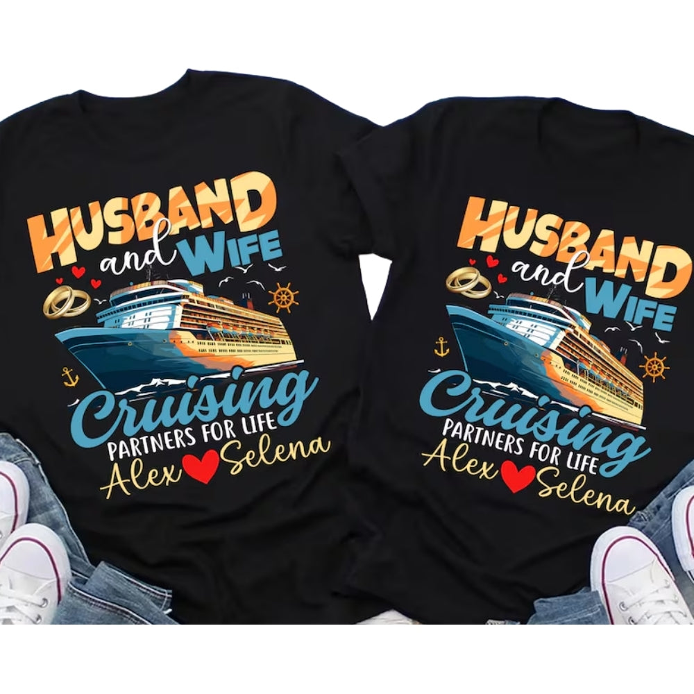 Husband And Wife Cruising Partners For Life Personalized Matching T Shirts, Custom Cruise Matching Couple Shirts ET0754