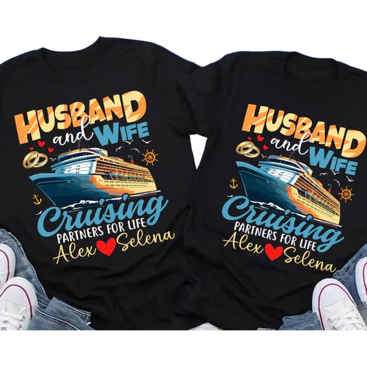 Husband And Wife Cruising Partners For Life Personalized Matching T Shirts, Custom Cruise Matching Couple Shirts ET0754