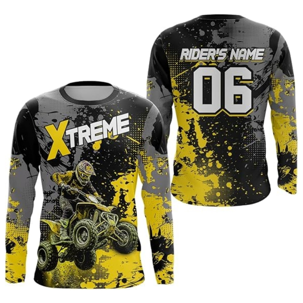 Custom ATV Black Cyan Long Sleeve Jersey For Men, Custom ATV Shirts MZ0046
