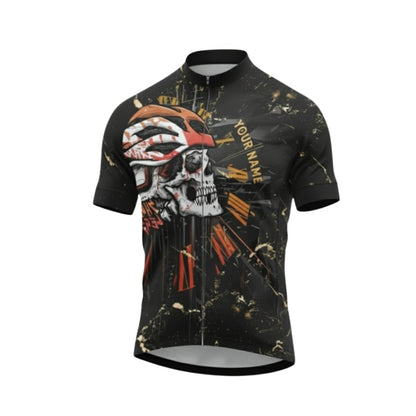 Custom Skull Cycling Short Sleeve Jersey For Men, Custom American Flag Skull Cycling Jerseys CG0522