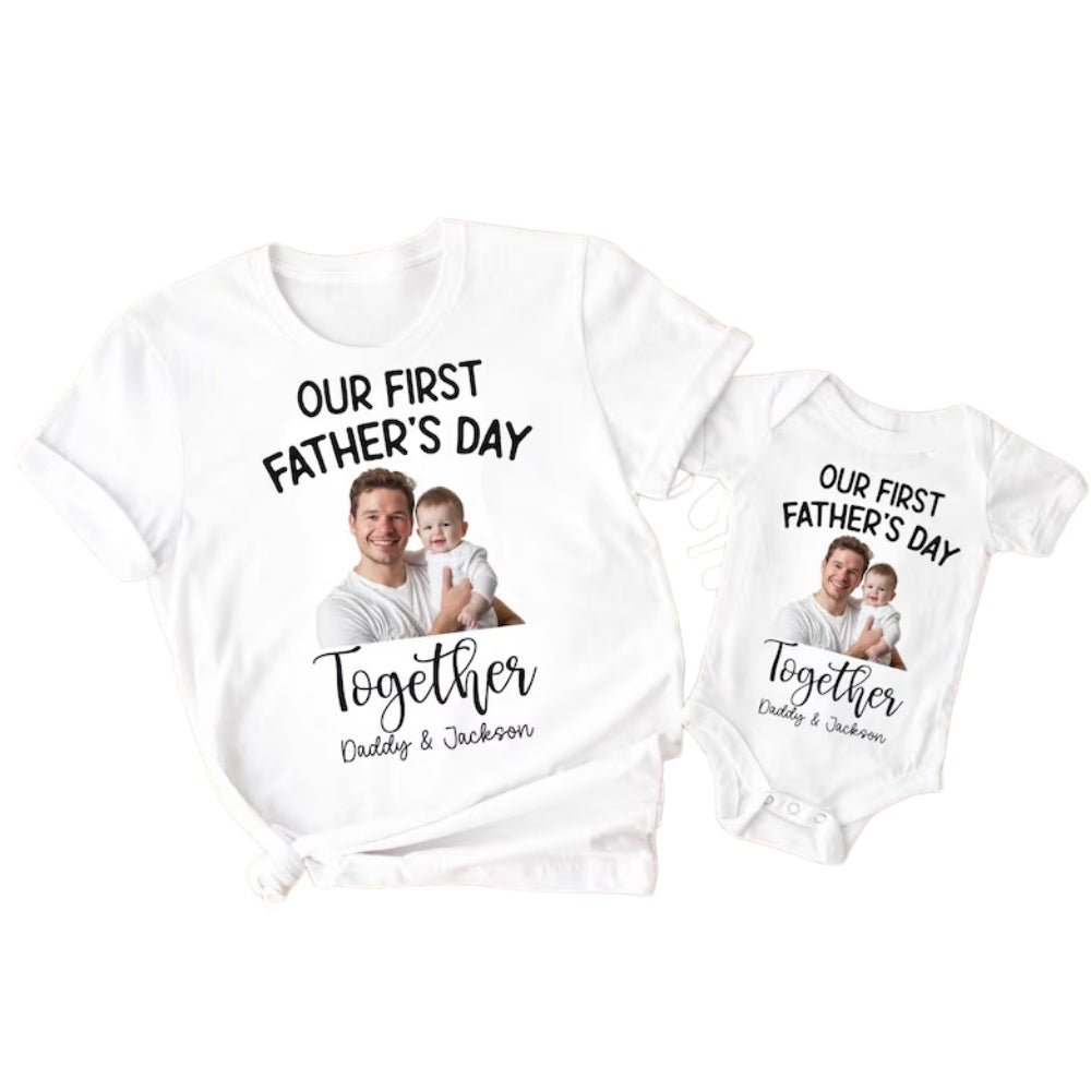 Our First Father's Day Custom Photo Matching Daddy And Baby Shirts, Personalized First Father Day Matching Family Shirts With Picture ET0919