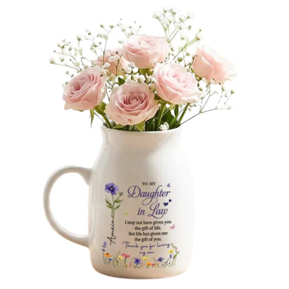 To MY Daughter In Law Custom Wedding Flower Vase With Birth Month Flower, Custom Wedding Vase For Future Daughter WD0339