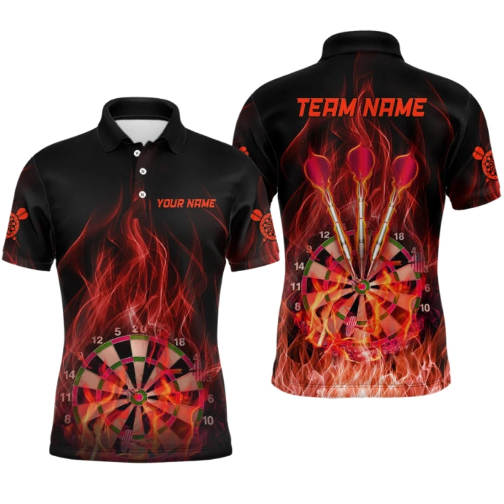 Custom Flame Black And Red Darts Polo Shirt For Men, Custom Flame Darts Team Shirts DZ0056