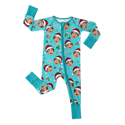 Custom Face Christmas Baby Convertible Zipper Romper, Custom Photo Baby Romper Convertible For Christmas BB0649