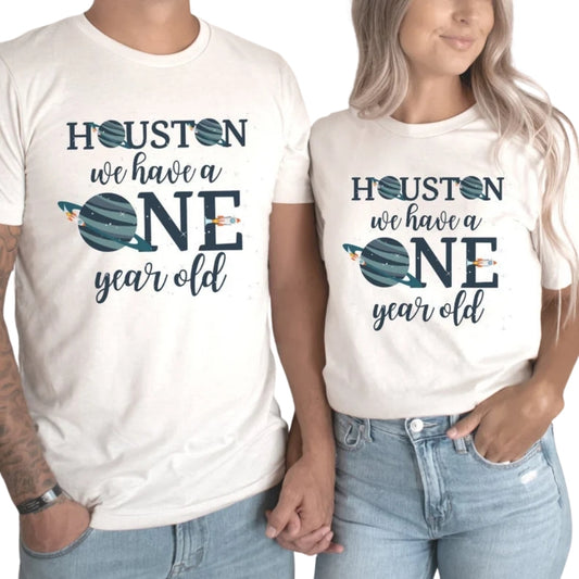 Houston We Have A One Year Old Astronaut Matching Family T Shirts, First Birthday Space Family Shirts ET0330