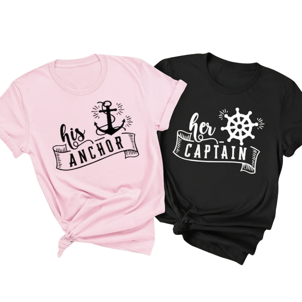 His Anchor Her Captain Matching Cruise Couple T Shirt, Cruise Trip Matching His And Her Shirts ET0755