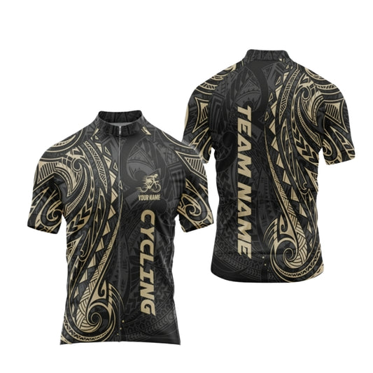 Custom Black Beige Tribal Cycling Short Sleeve Jersey For Men, Custom Tribal Cycling Jereys CG0523