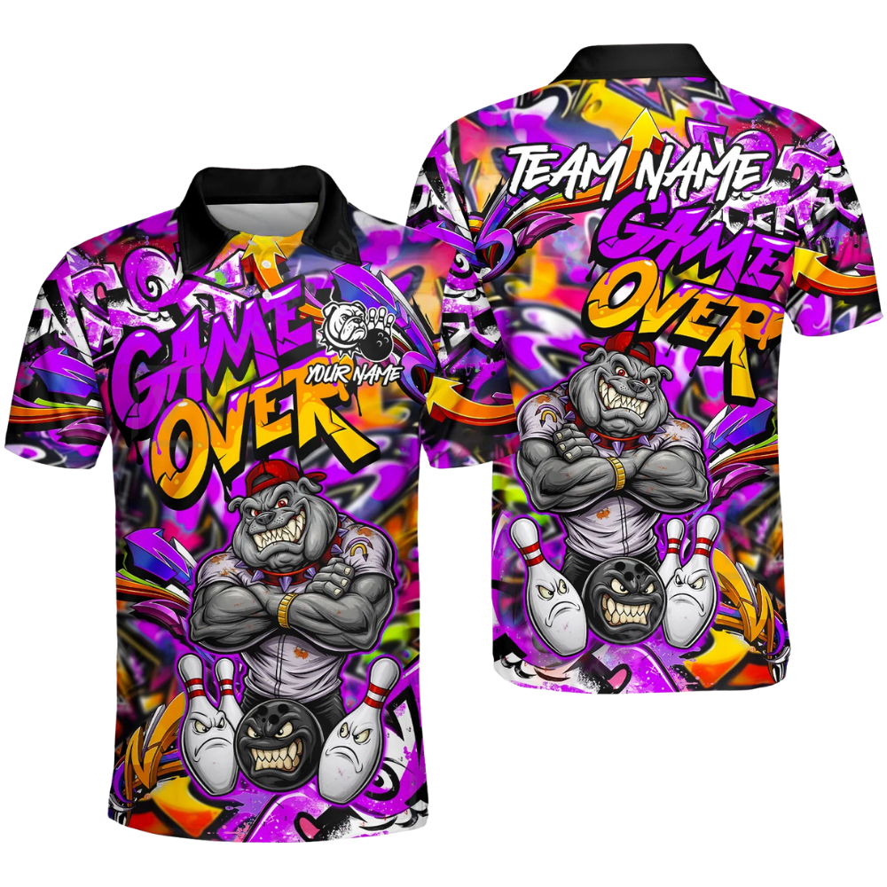 Custom Bulldog Graffiti Bowling Mens Polo Shirt, Custom Bulldog Bowling Team Shirts BZ0521