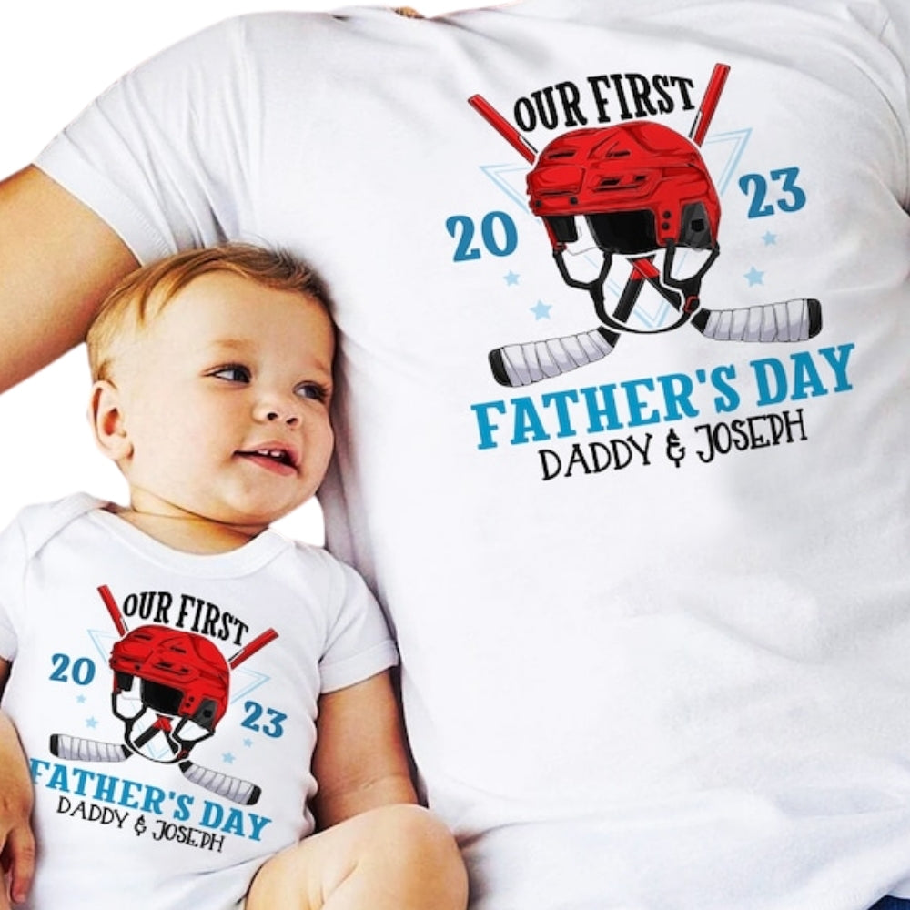 Our First Father's Day Baseball Matching T Shirts For Dad Son, Custom Baseball Matching 1st Father's Day Shirts ET1009