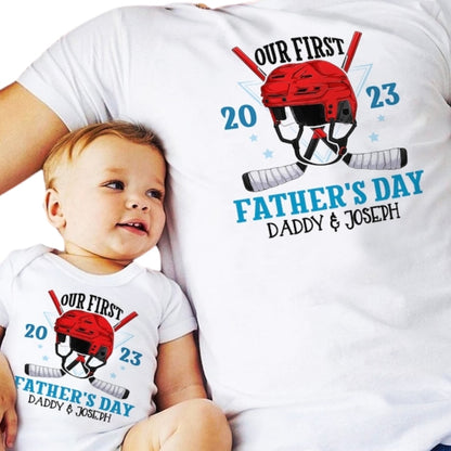 Our First Father's Day Baseball Matching T Shirts For Dad Son, Custom Baseball Matching 1st Father's Day Shirts ET1009