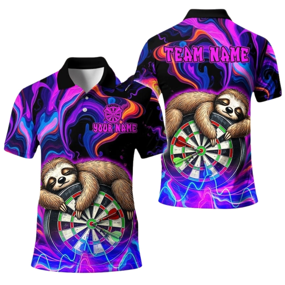 Sloth And Dartboard Custom Name Dart Polo Shirt For Men, Custom Sloth Darts Team Shirts DE0094
