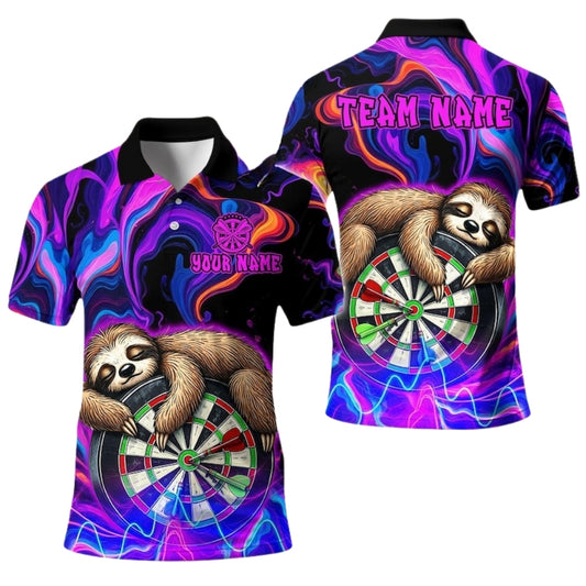 Sloth And Dartboard Custom Name Dart Polo Shirt For Men, Custom Sloth Darts Team Shirts DE0094