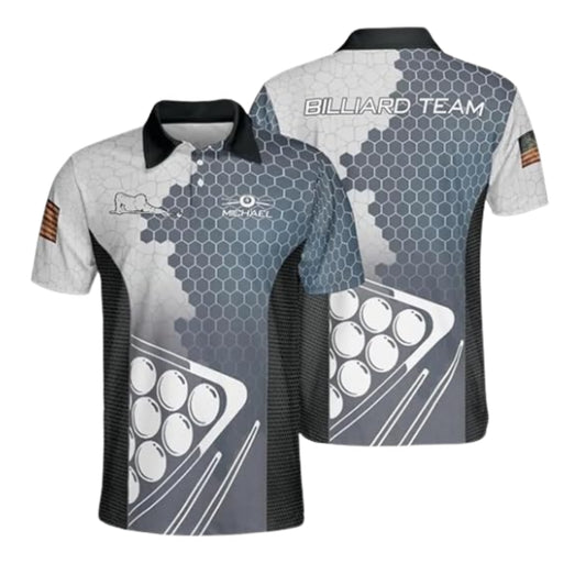 Custom Team Blue And White Billiard Polo Shirts For Mens, Custom Billiard Shirts BIZ0234