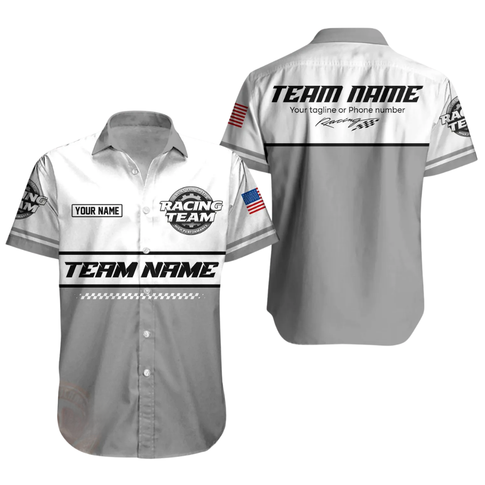 Custom Racing Team Work Hawaiian Shirt Mens, Personalized Mechanic Racing Uniforms HE0680