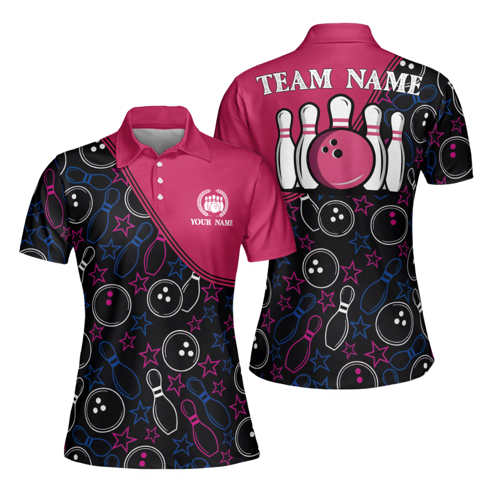 Custom Team Pink Women's Bowling Polo Shirts, Custom Team Bowling Shirts For Women BW0167