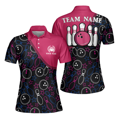 Custom Team Pink Women's Bowling Polo Shirts, Custom Team Bowling Shirts For Women BW0167