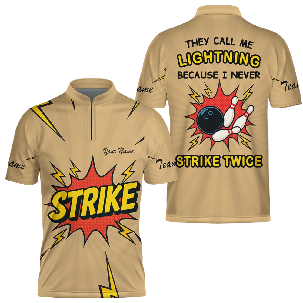 Thet Call Me Ligtning Because I Never Strike Twice Custom Mens Blue Bowling Jerrsey, Custom Funny Bowling Team Shirts BZ0605