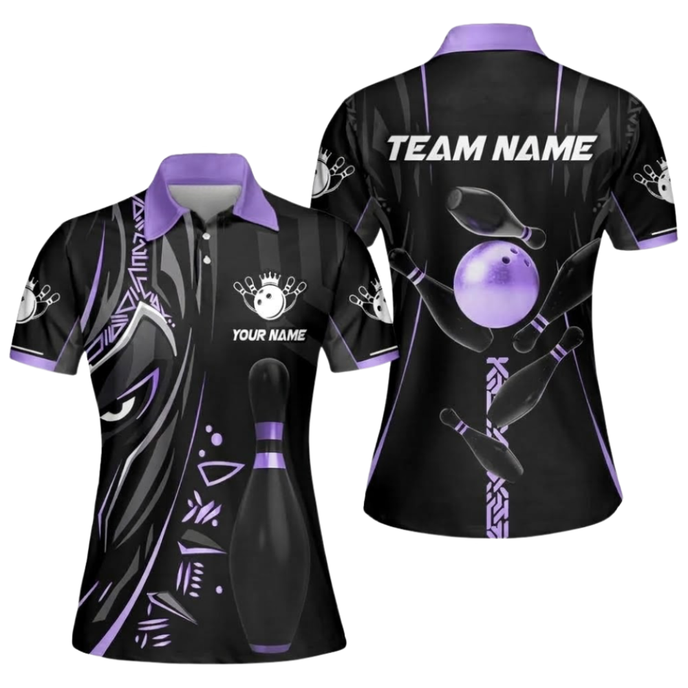 Custom Panther Tribal Women's Bowling Polo Shirt, Custom Tribal Bowling Team Shirt Ladies BZ0925