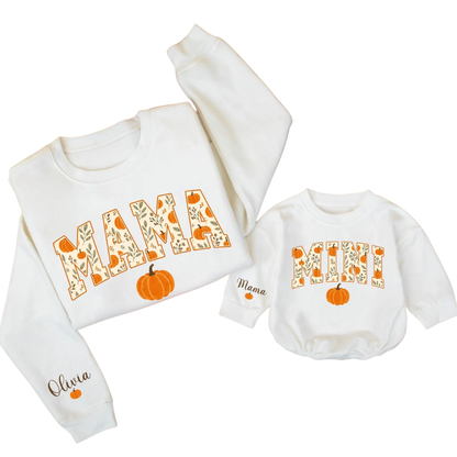 Custom Mama And Mini Pumpkin Sweatshirt Matching, Custom Pumpkin Mommy And Me Sweatshirt ET1706