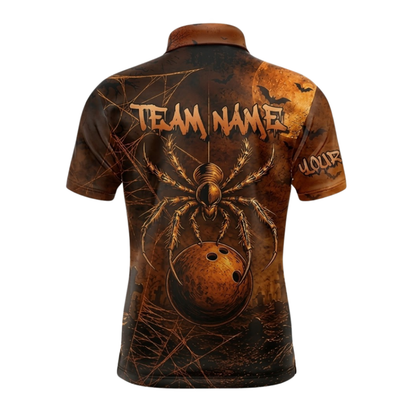 Custom Orange Skull Spider Bowling Polo Shirt For Men, Custom Skull Bowling Team Shirts BZ1090