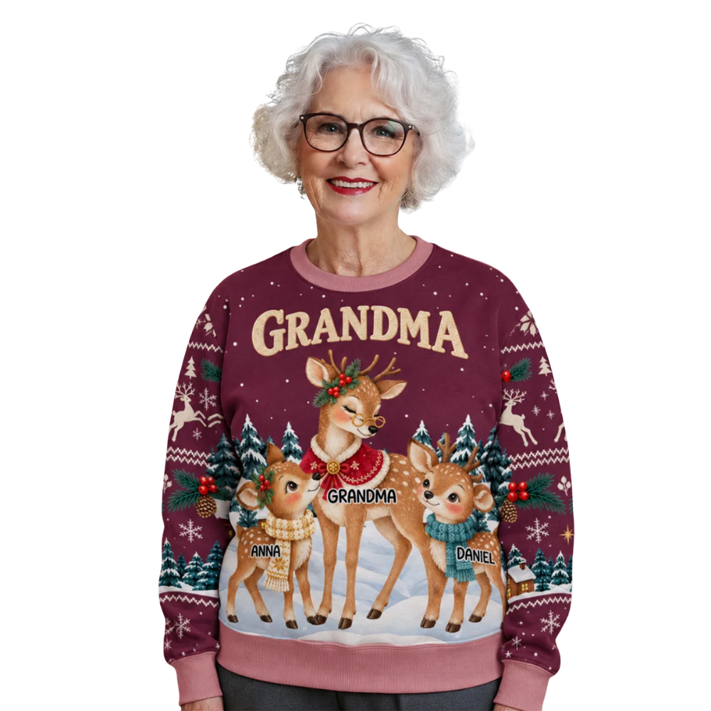 Custom Grandma Reindeer Christmas Sweatshirt With Grandkids Names, Custom Christmas Sweatshirt For Grandmother 2D1205