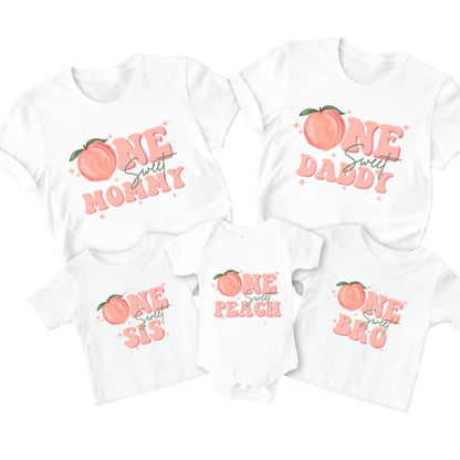 One Sweat Peach 1st Birthday Matching Family T Shirts, Peach First Birthday Matching Shirts For Family ET0364