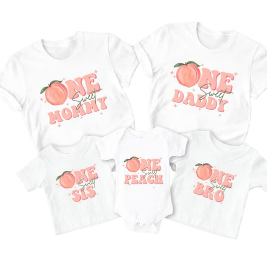 One Sweat Peach 1st Birthday Matching Family T Shirts, Peach First Birthday Matching Shirts For Family ET0364