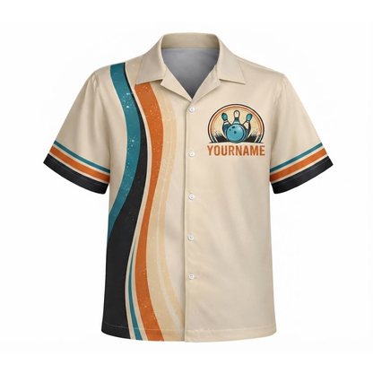 Custom Retro Beige Hawaiian Shirt For Men, Custom Retro Bowling Shirt For Team BZ0763