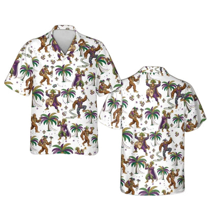 Funny Bigfoot Mardi Gras Hawaiian Shirt Men Women, Sasquatch Mardi Gras Hawaiian Shirts HE0002