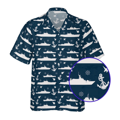 Navy Warships And Fighter Jet Men's Hawaiian Shirt, Navy & Military Aviation Hawaiian Shirt For Navy Veteran HE0374