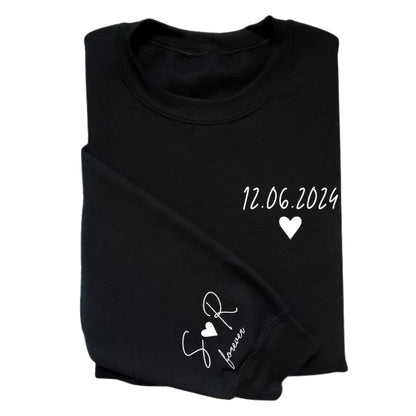 Custom Date Couple Sweatshirt With Initials On Sleeve, Custom Sweatshirt For Valentine Day 2D0817
