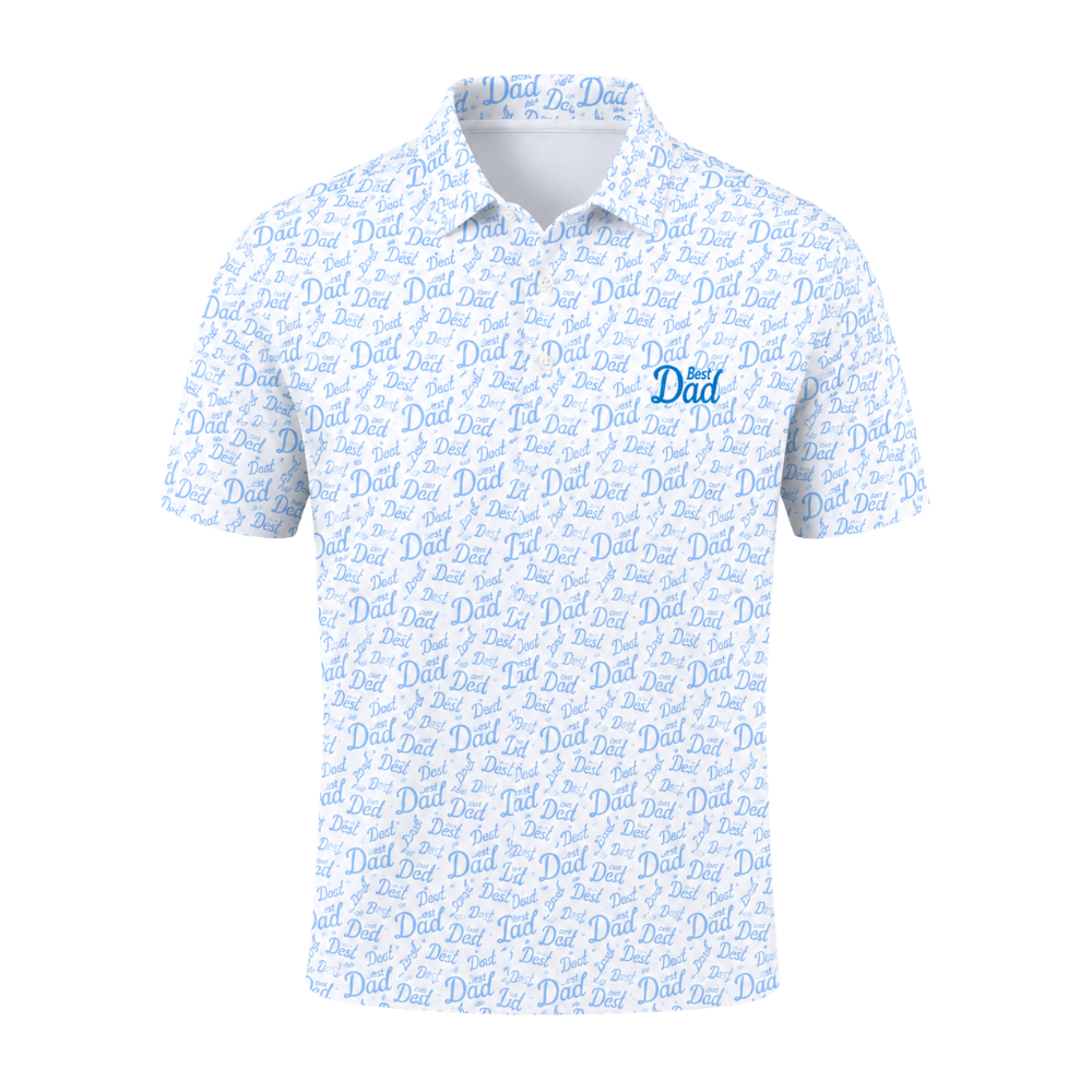 Best Dad Blue White Golf Polo Shirt For Men, Father's Day Golf Shirt For Dad GE0484