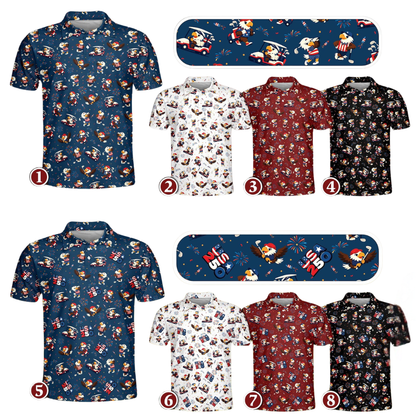 Men's Funny Eagle American Flag Navy Golf Polo Shirts, 4th Of July Eagle Golf Shirts GE0481