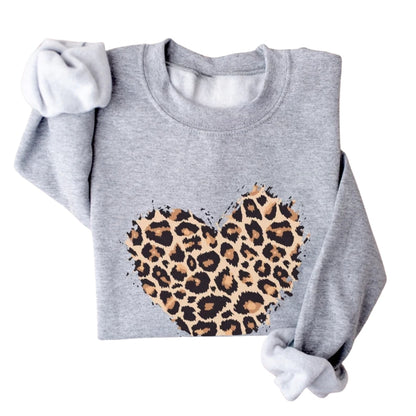 Womens Leopard Heart Sweatshirt, Animal Print Heart Sweatshirt For Valentine Day 2D0774
