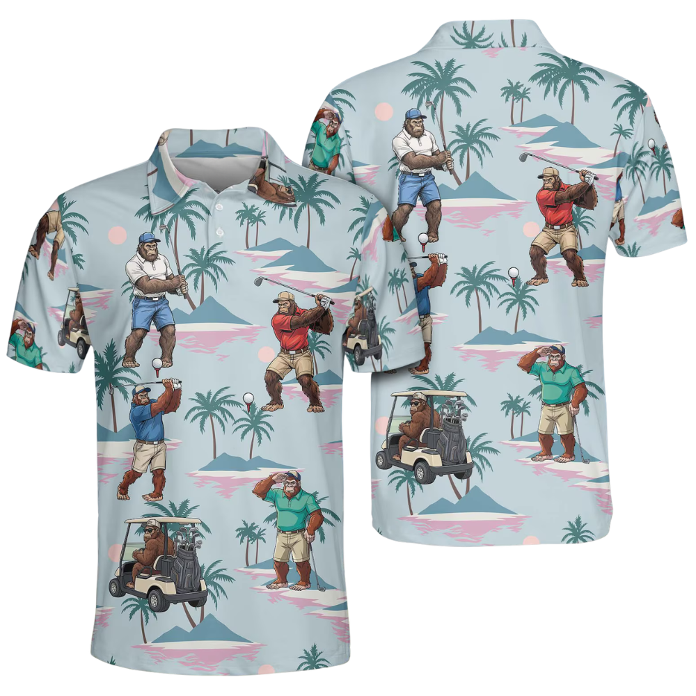 Men's Sasquatch Bigfoot Golf Polo Shirt, Bigfoot Golf Shirt GE0585