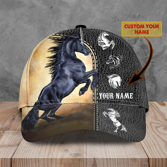 Black Wild Horse Customized Name Cap CA0181