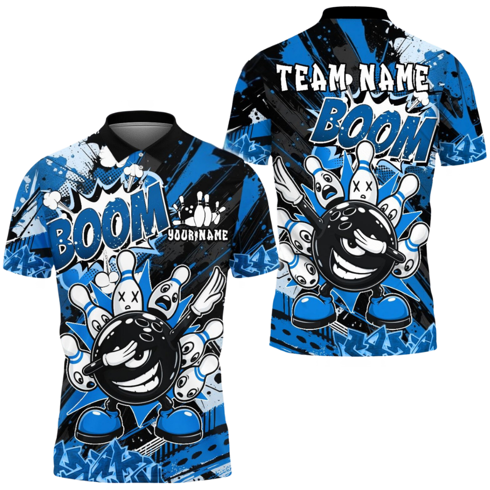 Funny Ball And Pins Custom Mens Graffiti Red Bowling Polo Shirt, Custom Team Bowling Shirts BE0211